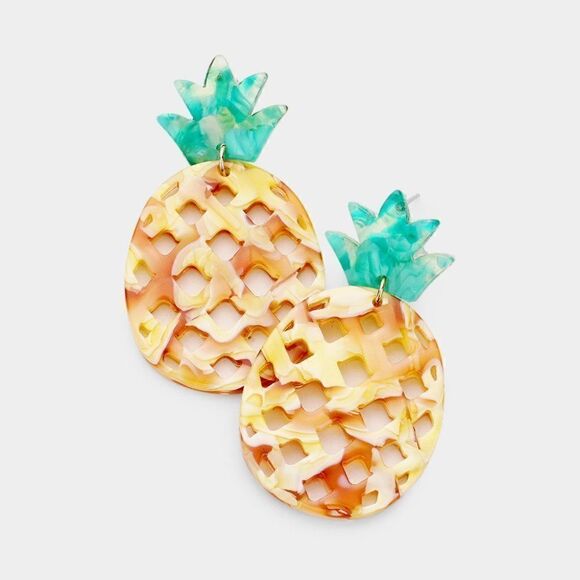 Pineapple Celluloid Acetate Earrings  - Picture 1 of 5